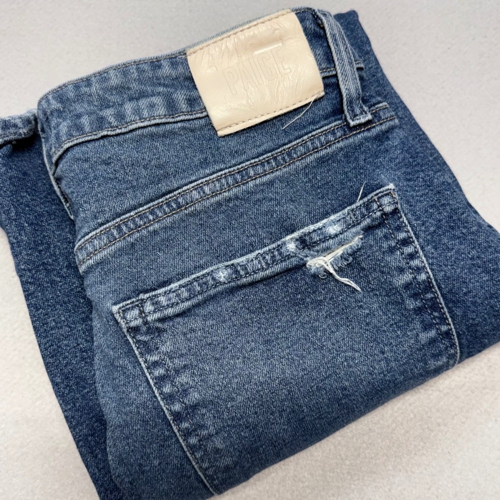PAIGE Alexis Womens Jeans 29 Denim Distressed High Rise Straight Leg Button Fly